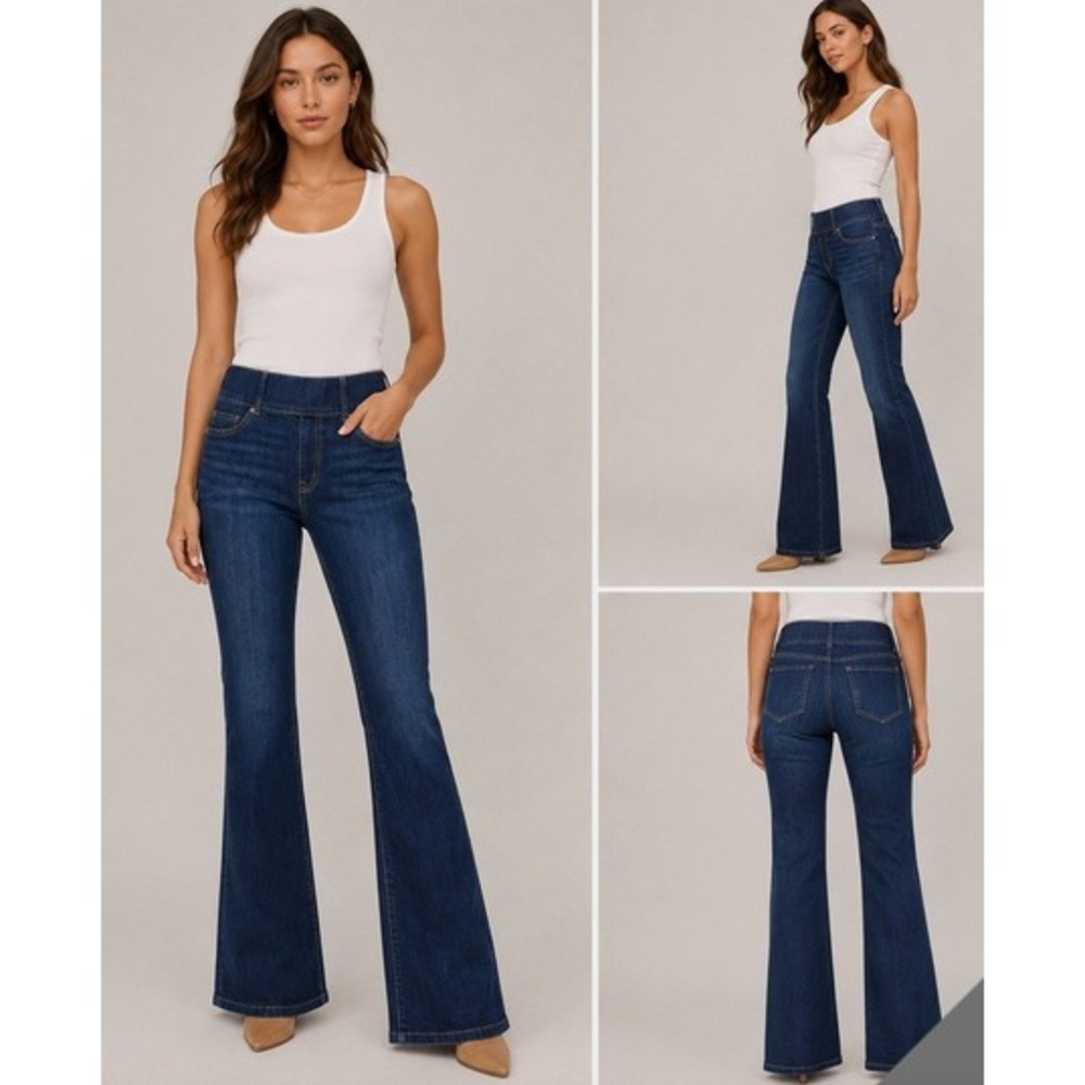Spanx Flare Jeans Midnight Shade Blue Pull On Stretch High Rise Women XL NWT
